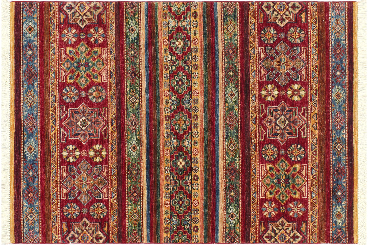 handmade Geometric Kurjean Red Blue Hand Knotted RECTANGLE 100% WOOL area rug 3x5