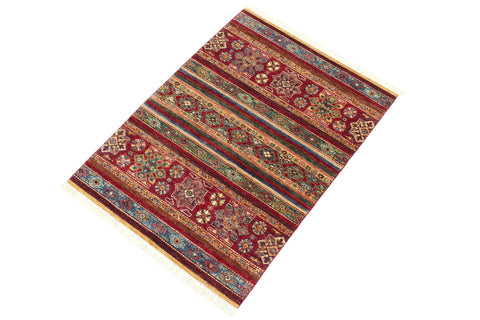 handmade Geometric Kurjean Red Blue Hand Knotted RECTANGLE 100% WOOL area rug 3x5