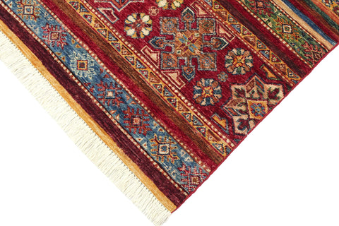 handmade Geometric Kurjean Red Blue Hand Knotted RECTANGLE 100% WOOL area rug 3x5