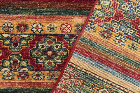 handmade Geometric Kurjean Red Blue Hand Knotted RECTANGLE 100% WOOL area rug 3x5