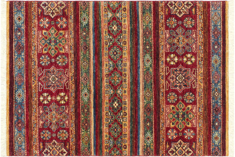 handmade Geometric Kurjean Red Blue Hand Knotted RECTANGLE 100% WOOL area rug 3x5