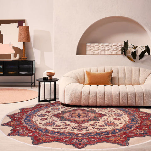 handmade Geometric Kurjean Beige Red Hand Knotted ROUND 100% WOOL area rug 10x10