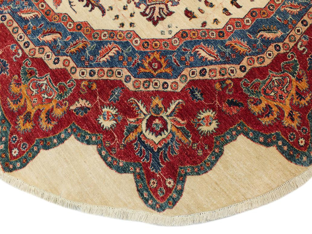 handmade Geometric Khurgeen Beige Red Hand Knotted ROUND 100% WOOL area rug 10x10