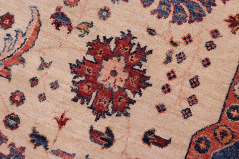 handmade Geometric Kurjean Beige Red Hand Knotted ROUND 100% WOOL area rug 10x10