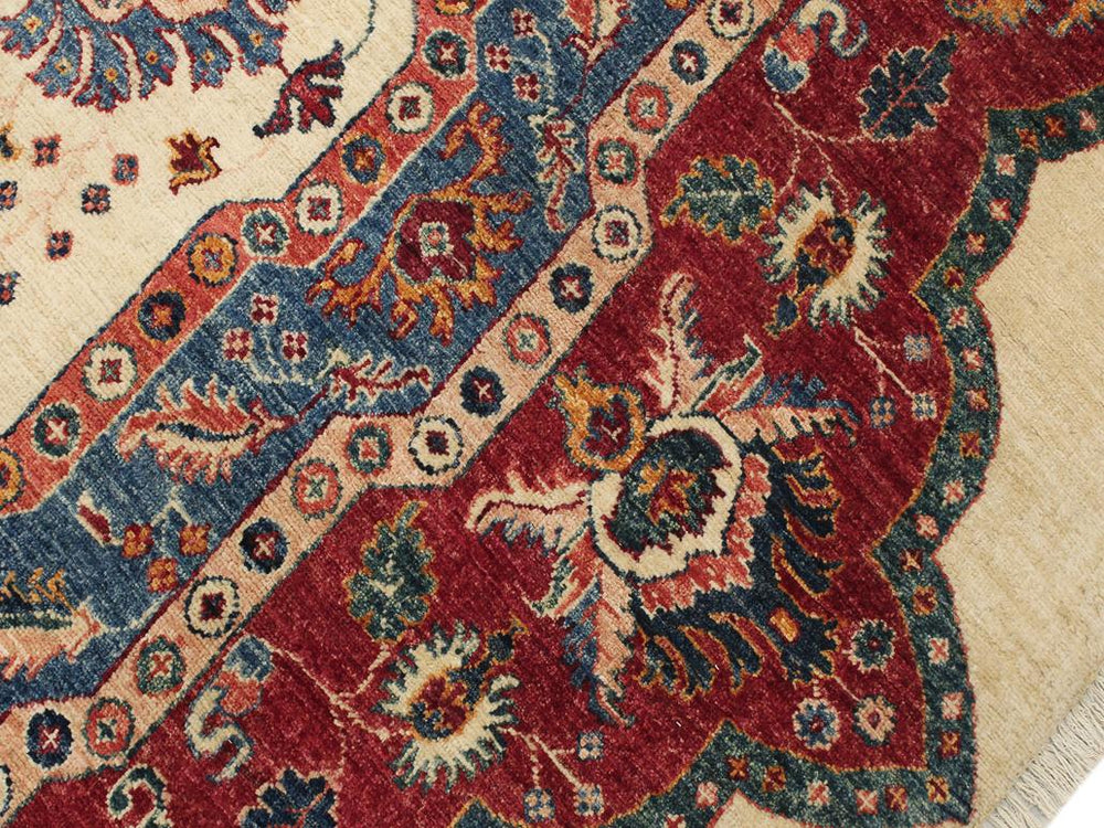 handmade Geometric Khurgeen Beige Red Hand Knotted ROUND 100% WOOL area rug 10x10