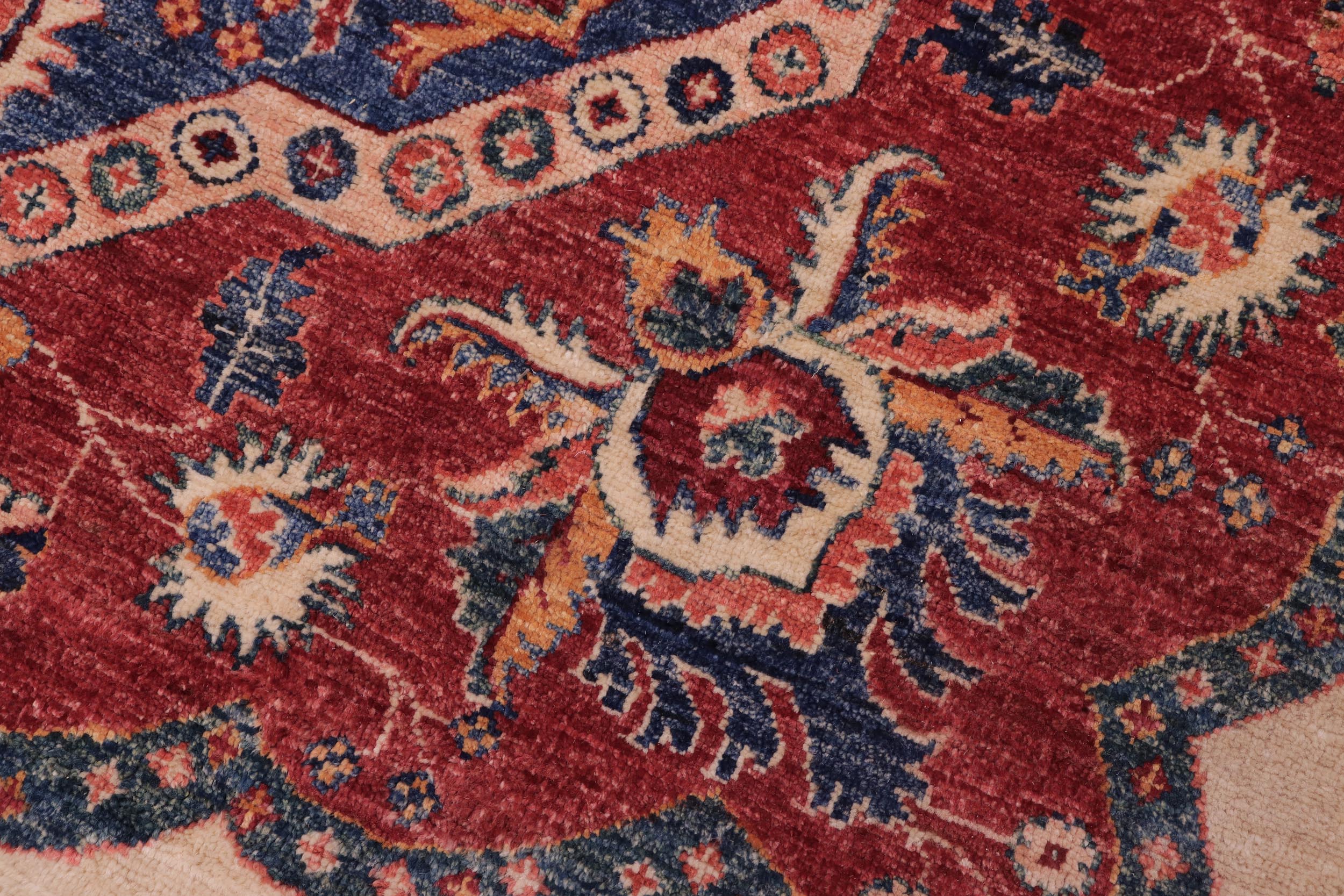 handmade Geometric Kurjean Beige Red Hand Knotted ROUND 100% WOOL area rug 10x10