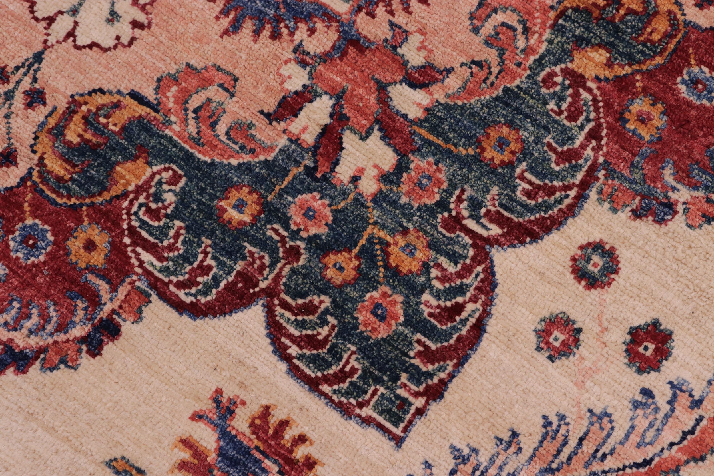 handmade Geometric Kurjean Beige Red Hand Knotted ROUND 100% WOOL area rug 10x10