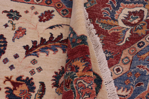 handmade Geometric Kurjean Beige Red Hand Knotted ROUND 100% WOOL area rug 10x10