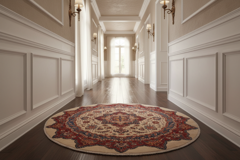 handmade Geometric Kurjean Beige Red Hand Knotted ROUND 100% WOOL area rug 10x10