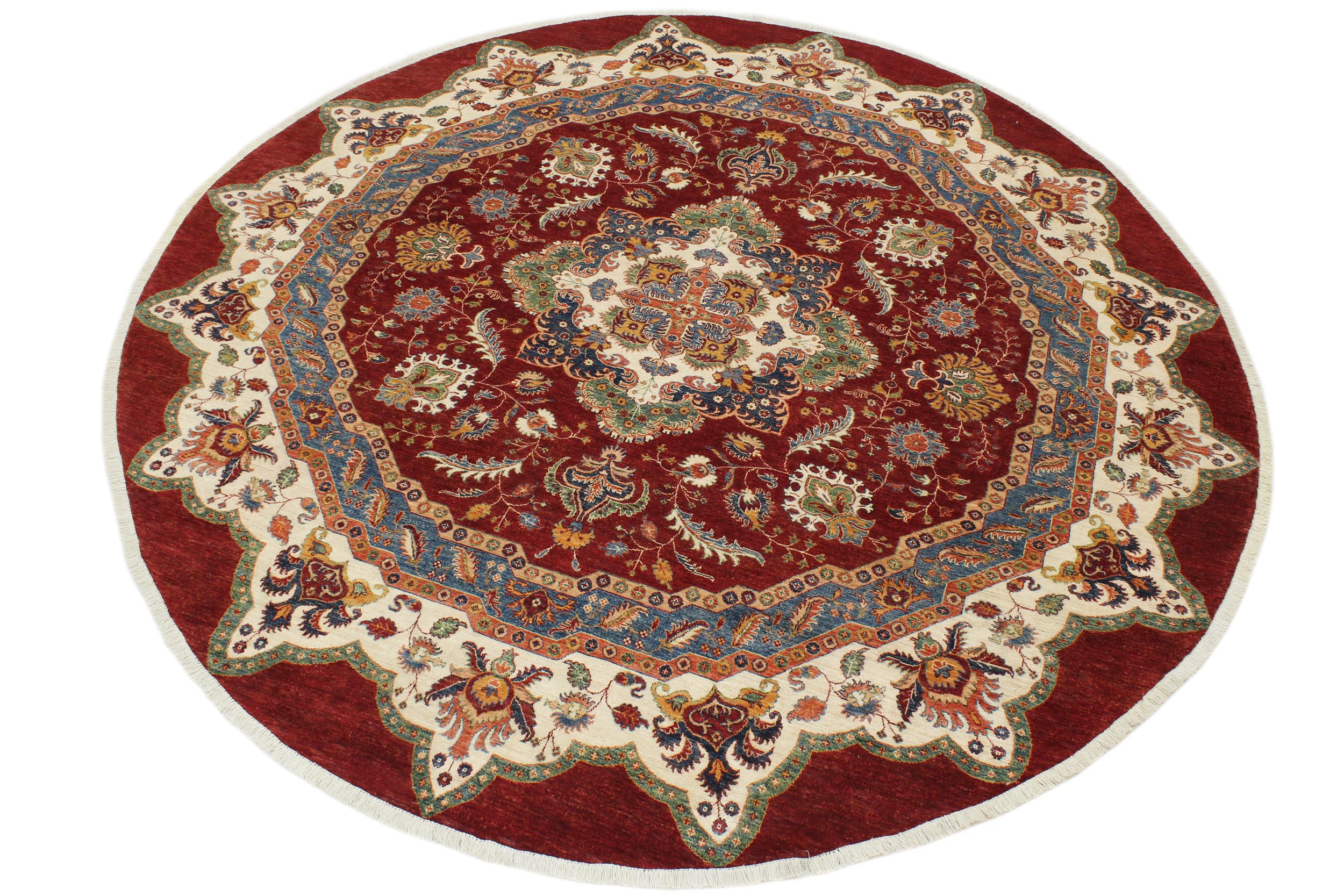 handmade Geometric Kurjean Red Beige Hand Knotted ROUND 100% WOOL area rug 10x10