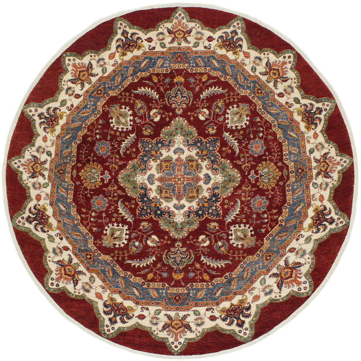 handmade Geometric Kurjean Red Beige Hand Knotted ROUND 100% WOOL area rug 10x10
