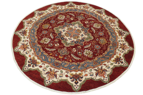 handmade Geometric Kurjean Red Beige Hand Knotted ROUND 100% WOOL area rug 10x10