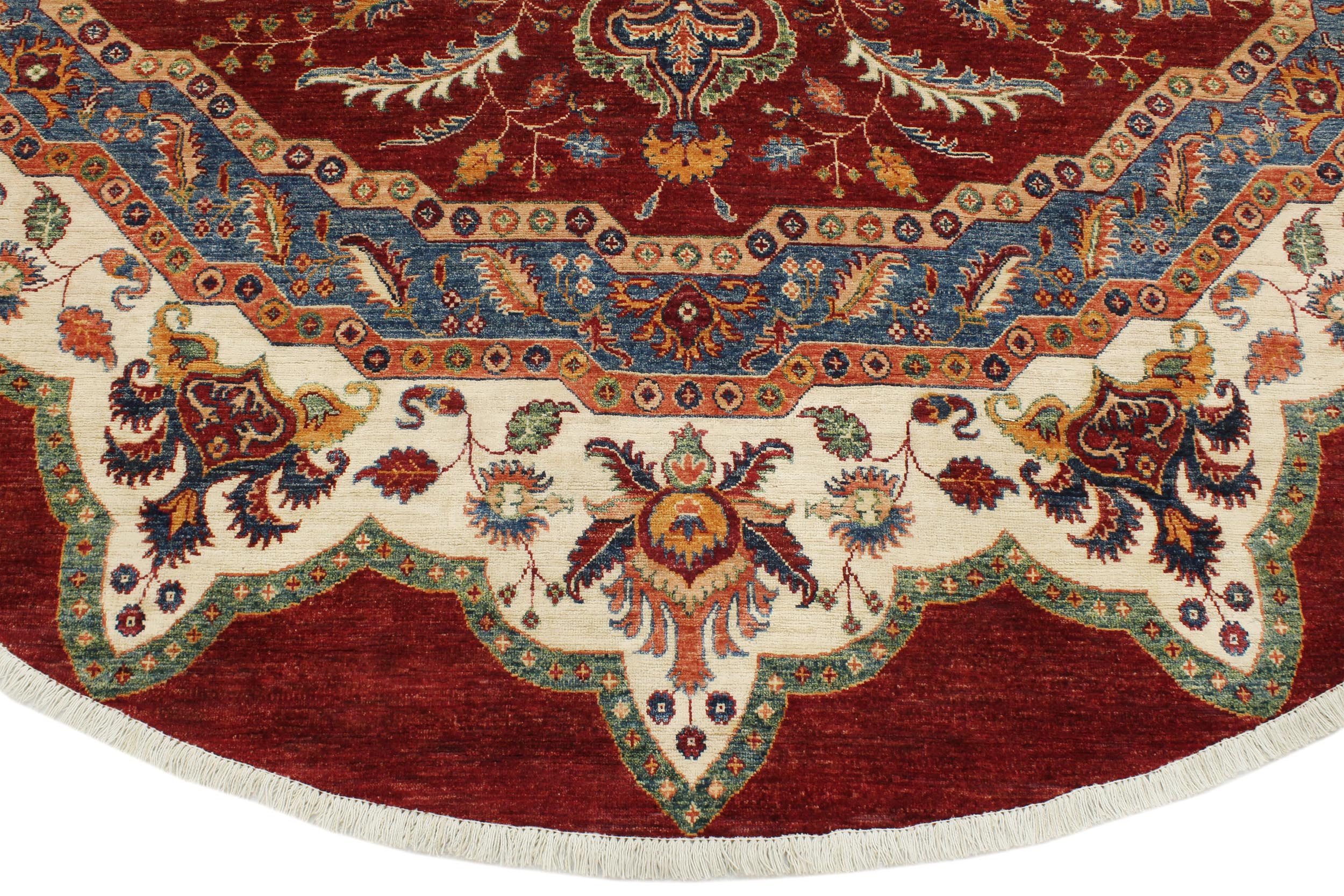 handmade Geometric Kurjean Red Beige Hand Knotted ROUND 100% WOOL area rug 10x10