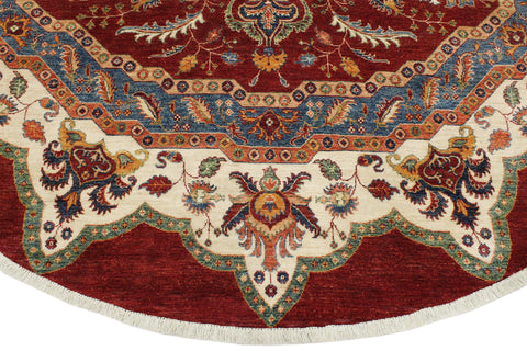 handmade Geometric Kurjean Red Beige Hand Knotted ROUND 100% WOOL area rug 10x10