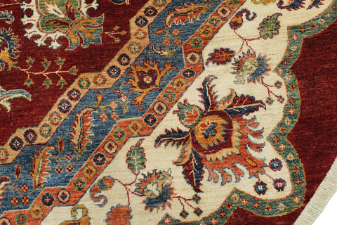 handmade Geometric Kurjean Red Beige Hand Knotted ROUND 100% WOOL area rug 10x10