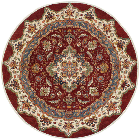 handmade Geometric Kurjean Red Beige Hand Knotted ROUND 100% WOOL area rug 10x10