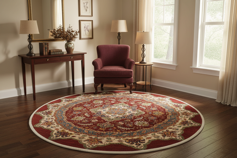 handmade Geometric Kurjean Red Beige Hand Knotted ROUND 100% WOOL area rug 10x10