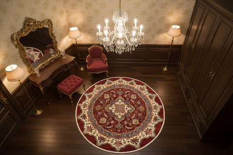 handmade Geometric Kurjean Red Beige Hand Knotted ROUND 100% WOOL area rug 10x10