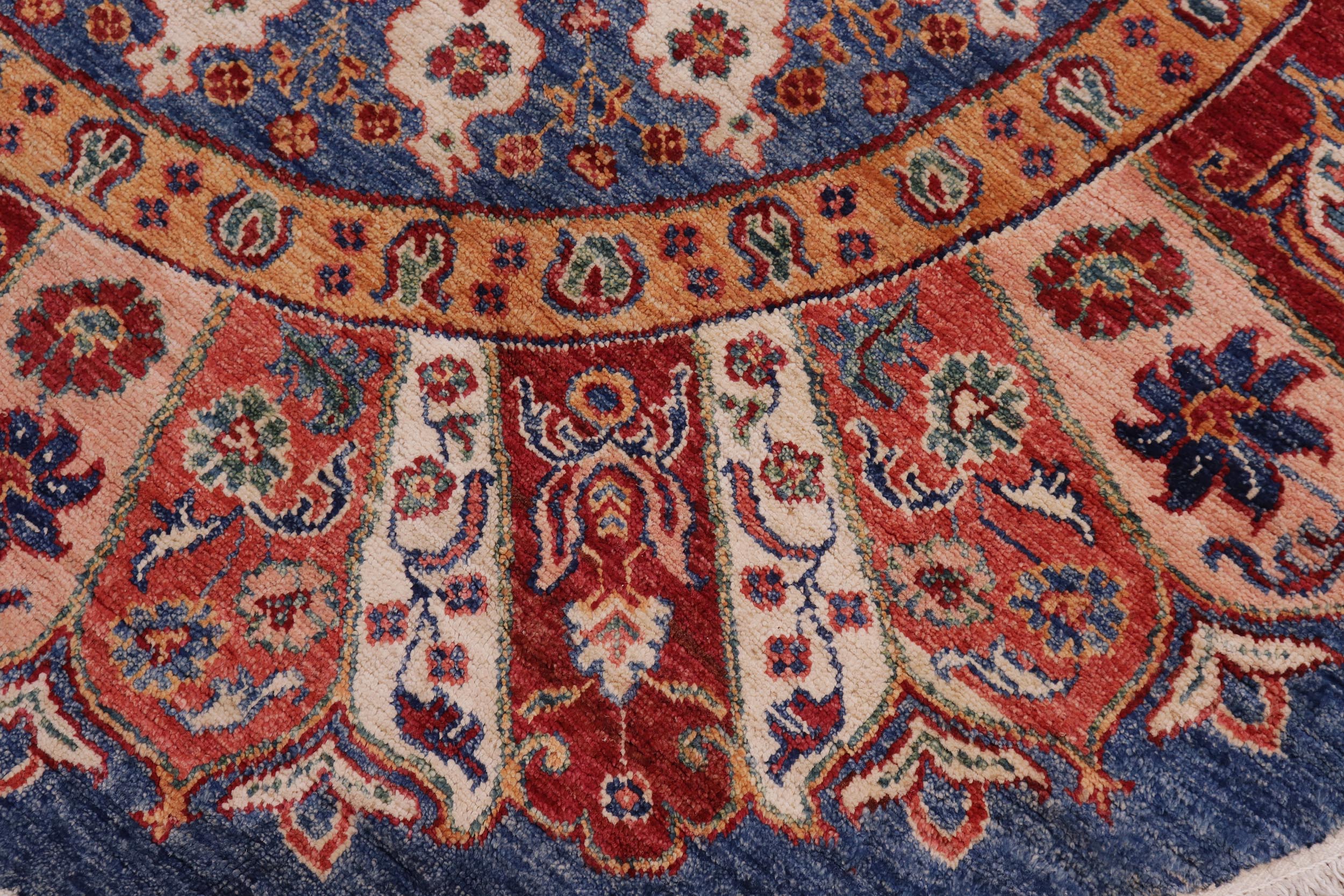 handmade Geometric Kurjean Blue Red Hand Knotted ROUND 100% WOOL area rug 5x5