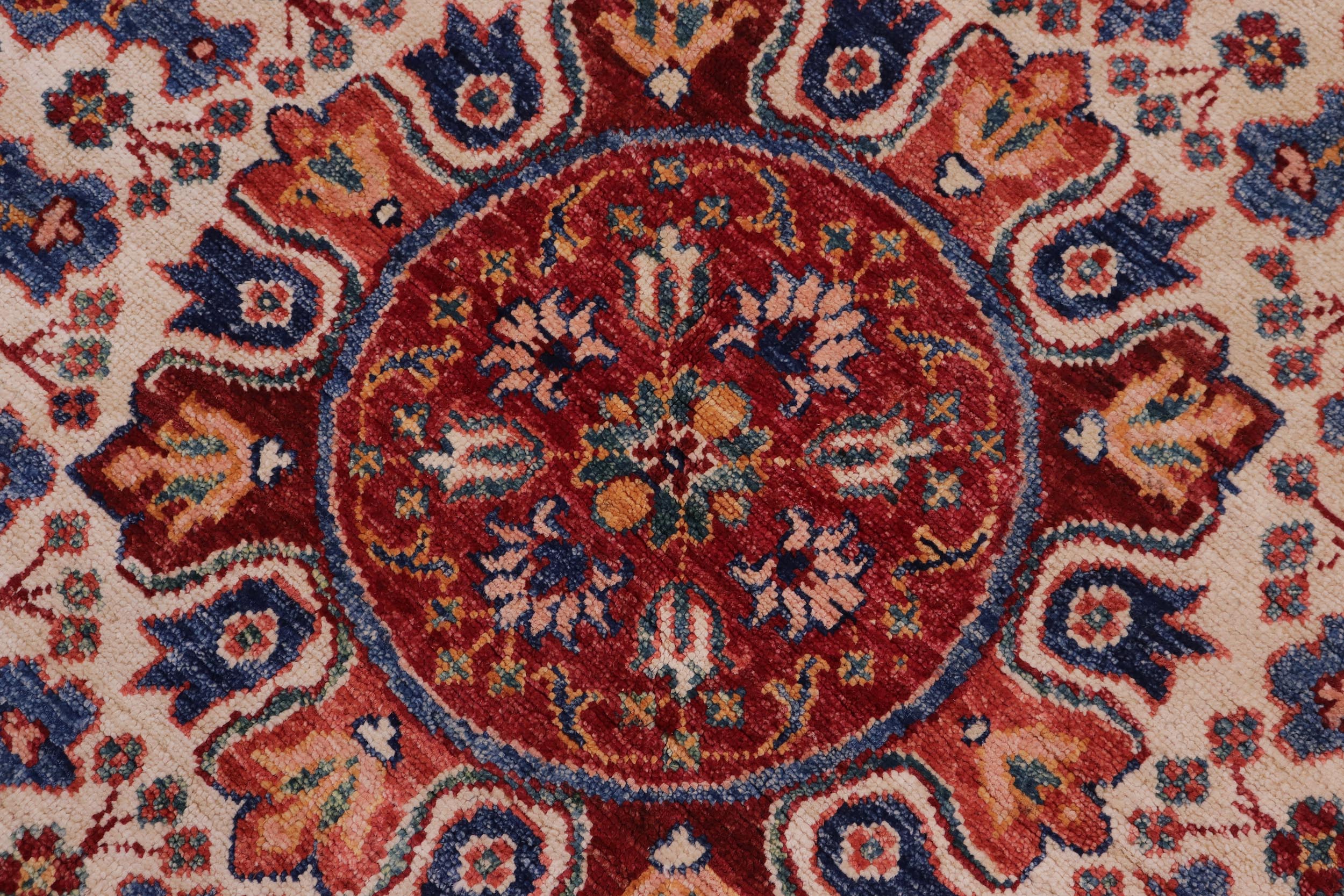 handmade Geometric Kurjean Blue Red Hand Knotted ROUND 100% WOOL area rug 5x5