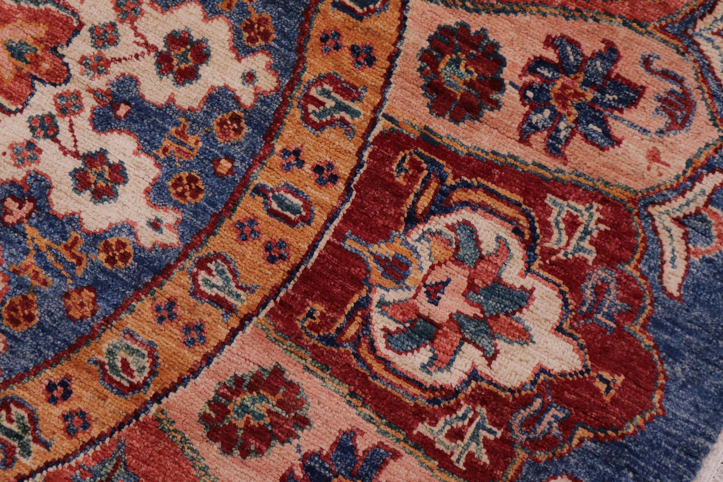 handmade Geometric Kurjean Blue Red Hand Knotted ROUND 100% WOOL area rug 5x5