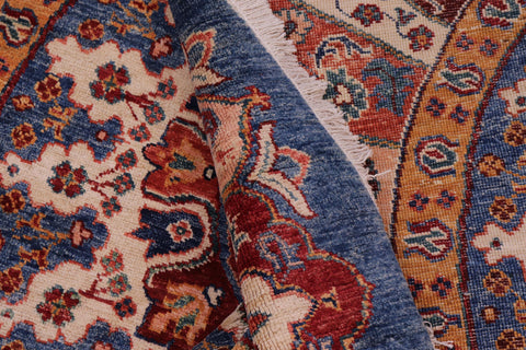 handmade Geometric Kurjean Blue Red Hand Knotted ROUND 100% WOOL area rug 5x5