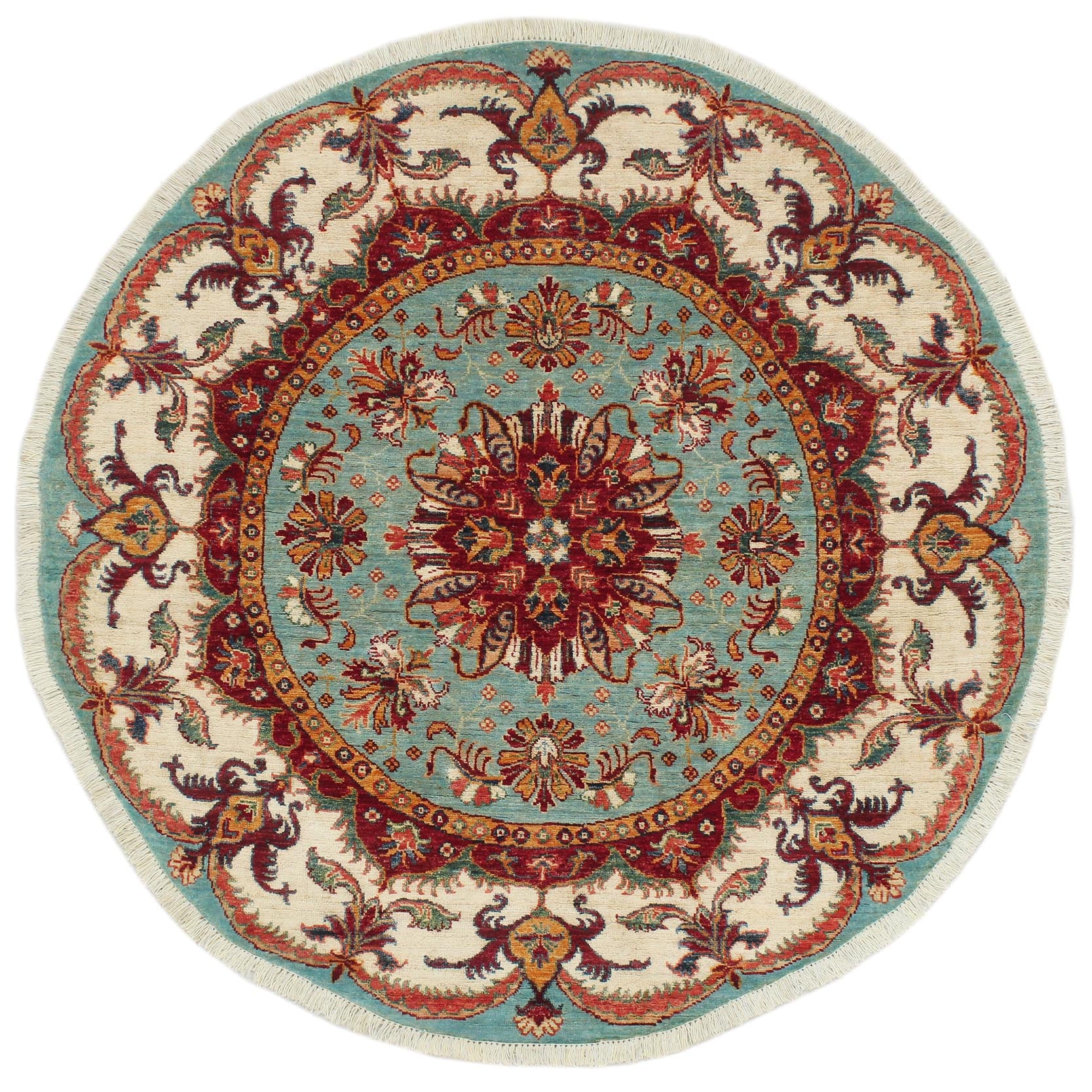 handmade Geometric Kurjean Blue Beige Hand Knotted ROUND 100% WOOL area rug 5x5