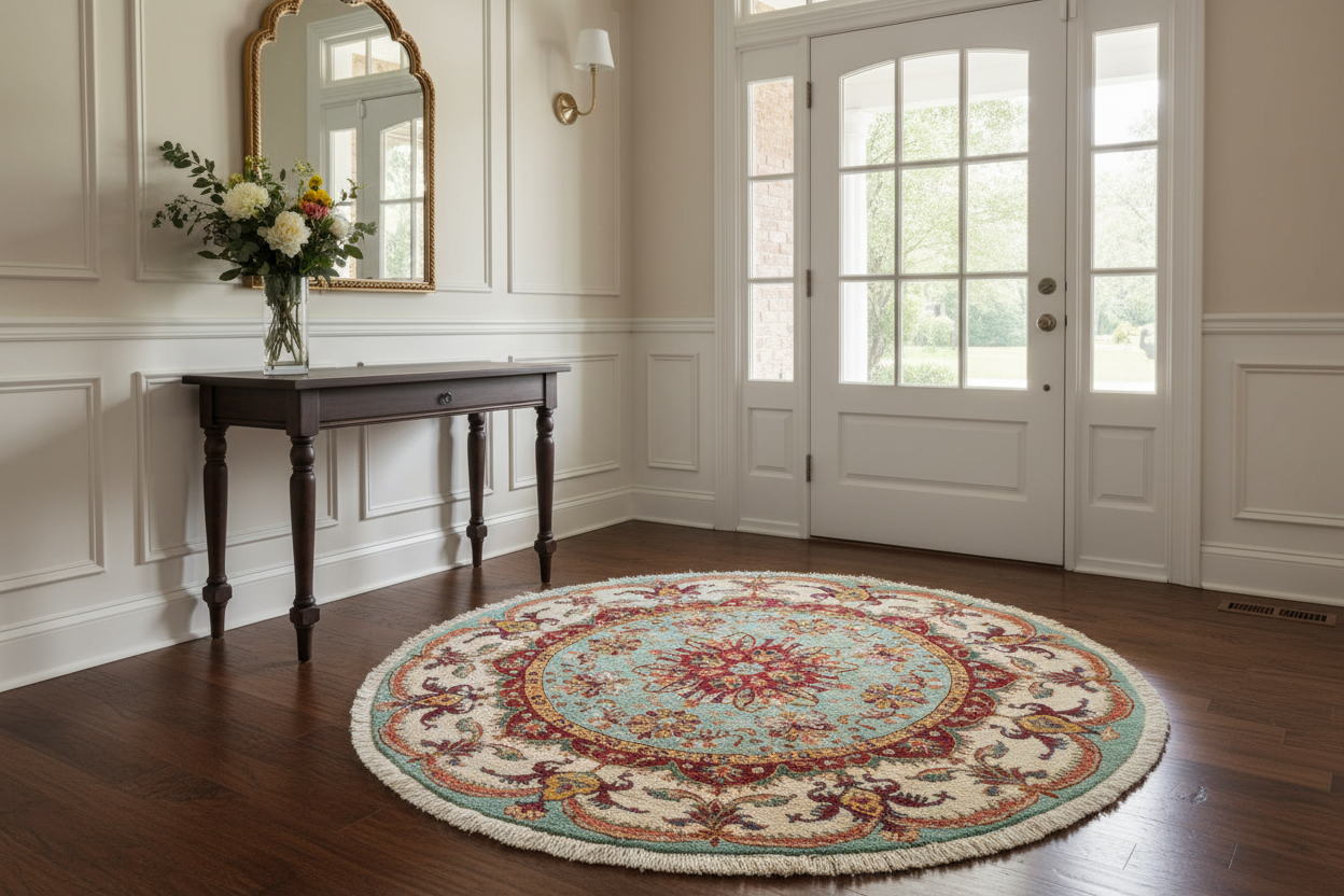 handmade Geometric Kurjean Blue Beige Hand Knotted ROUND 100% WOOL area rug 5x5