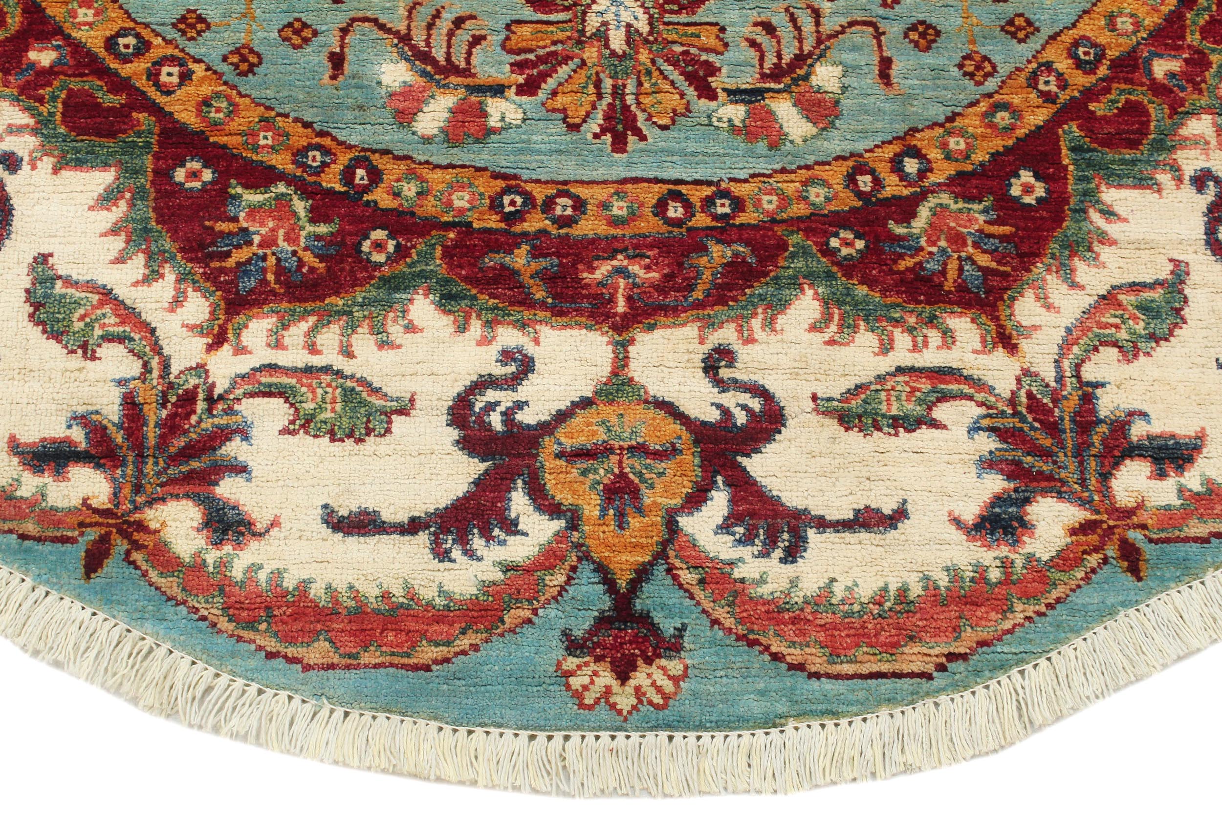 handmade Geometric Kurjean Blue Beige Hand Knotted ROUND 100% WOOL area rug 5x5