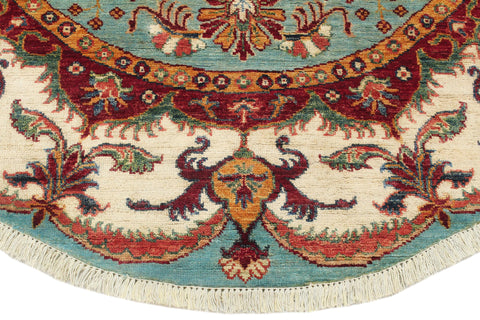 handmade Geometric Kurjean Blue Beige Hand Knotted ROUND 100% WOOL area rug 5x5