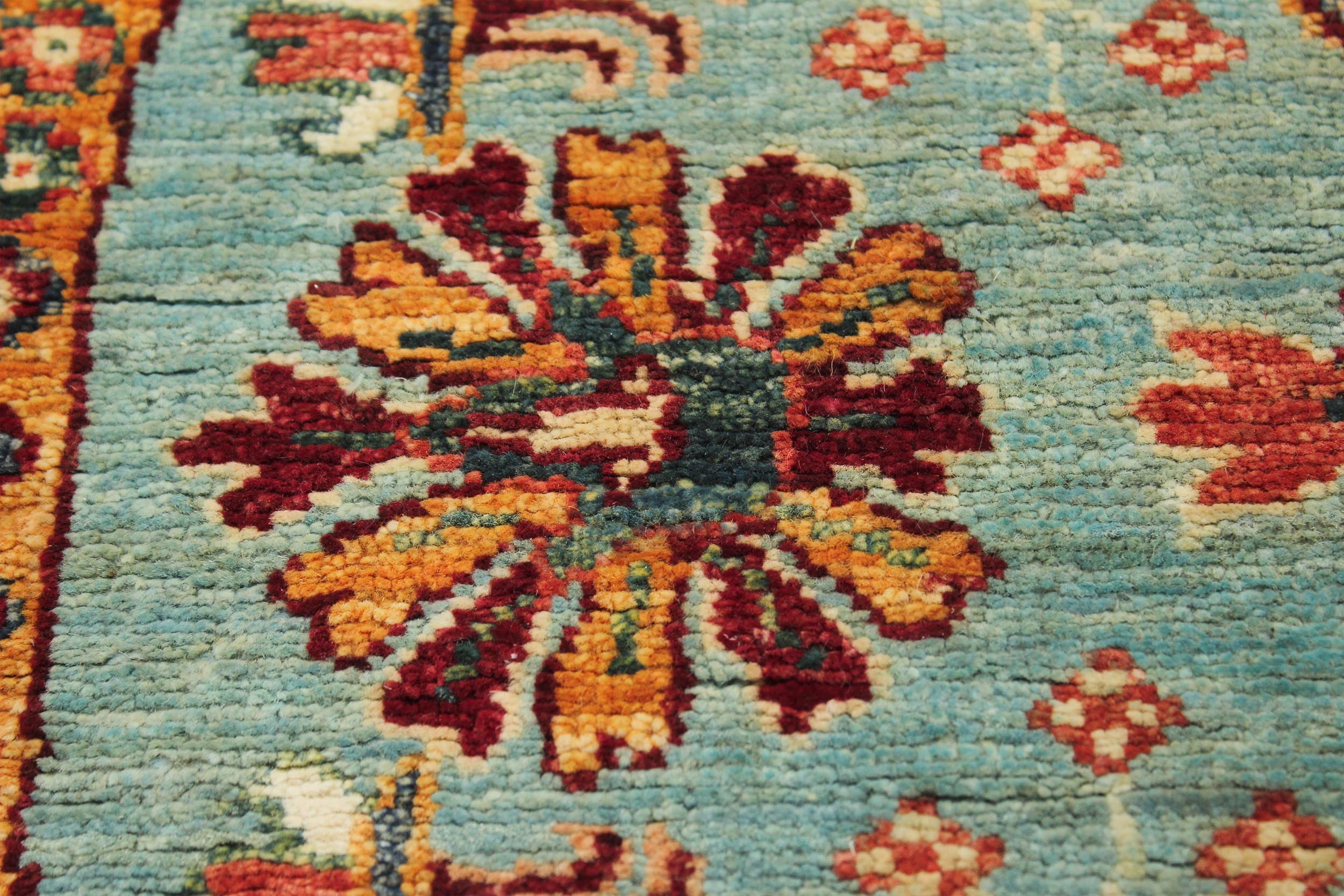 handmade Geometric Kurjean Blue Beige Hand Knotted ROUND 100% WOOL area rug 5x5