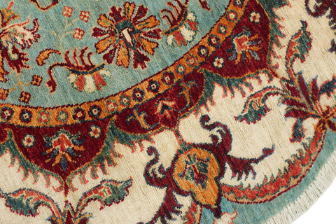 handmade Geometric Kurjean Blue Beige Hand Knotted ROUND 100% WOOL area rug 5x5