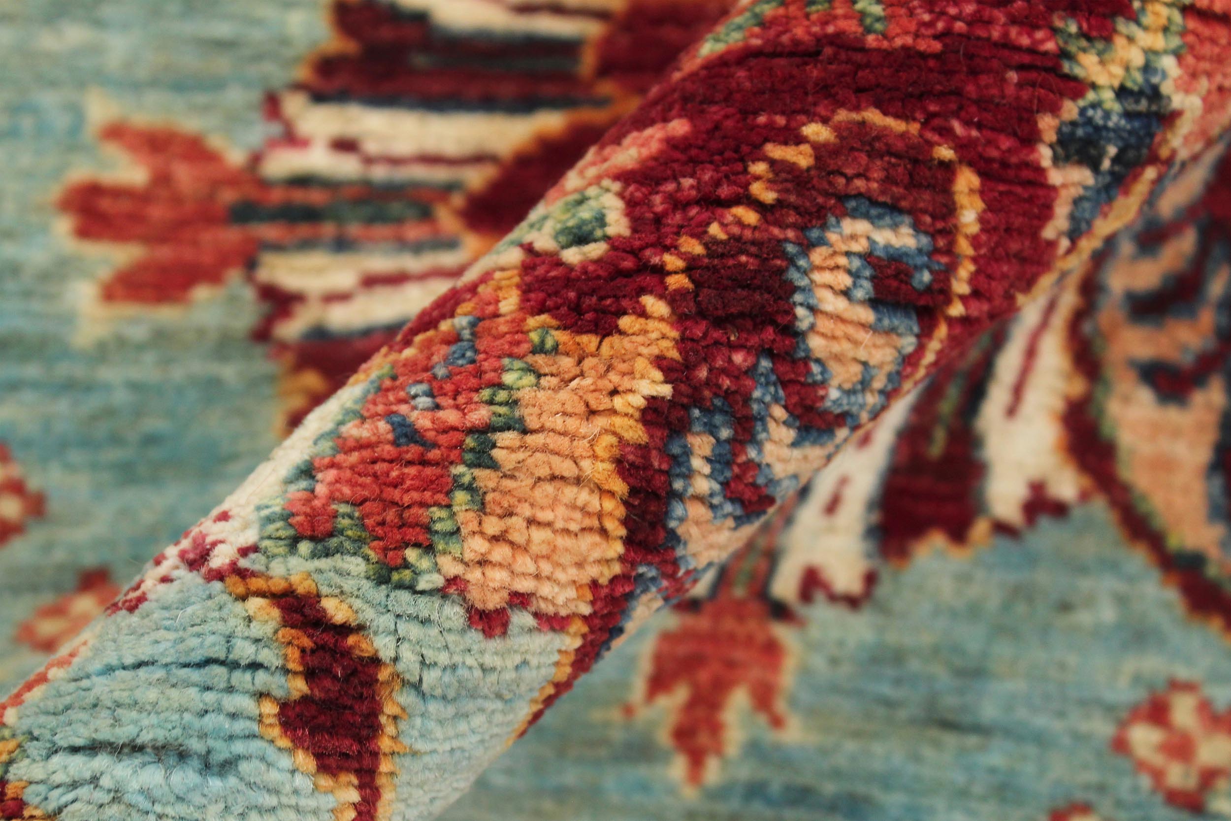 handmade Geometric Kurjean Blue Beige Hand Knotted ROUND 100% WOOL area rug 5x5