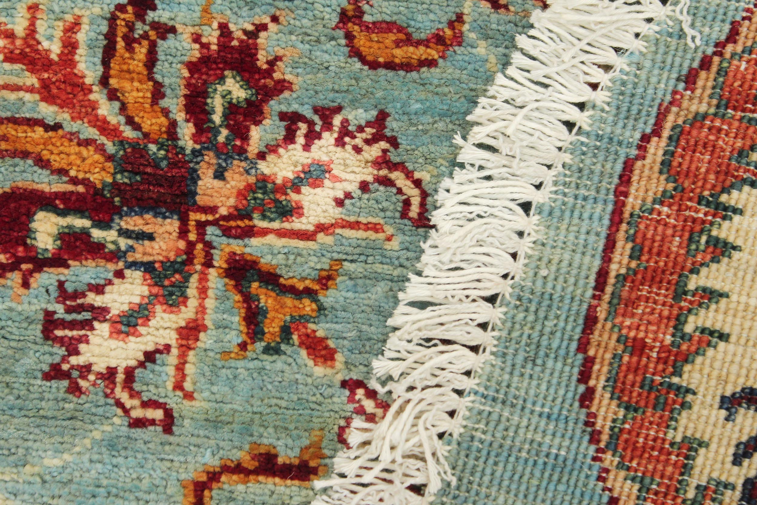 handmade Geometric Kurjean Blue Beige Hand Knotted ROUND 100% WOOL area rug 5x5