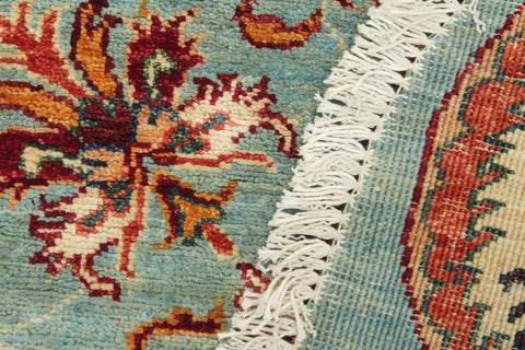 handmade Geometric Kurjean Blue Beige Hand Knotted ROUND 100% WOOL area rug 5x5