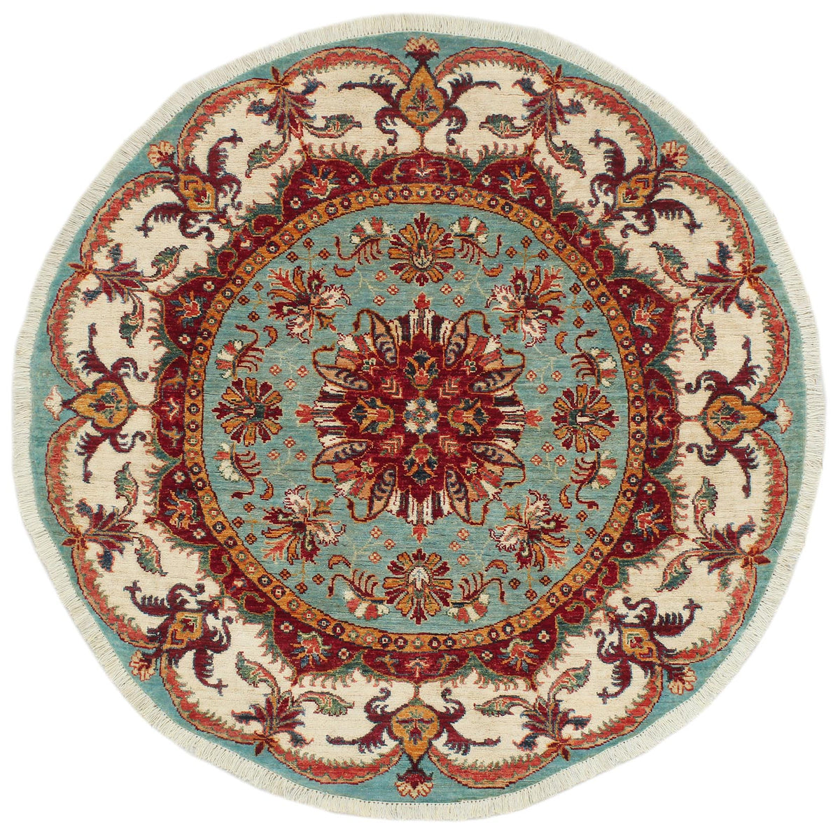 handmade Geometric Kurjean Blue Beige Hand Knotted ROUND 100% WOOL area rug 5x5