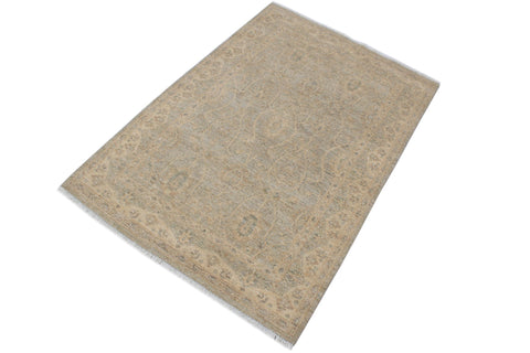 handmade Transitional Kafkaz Gray Beige Hand Knotted RECTANGLE 100% WOOL area rug 4' x 6'