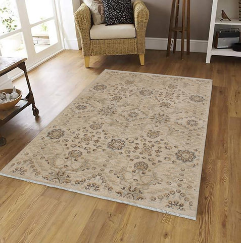 handmade Transitional Kafkaz Beige Gray Hand Knotted RECTANGLE 100% WOOL area rug 5X7