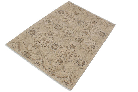 handmade Transitional Kafkaz Beige Gray Hand Knotted RECTANGLE 100% WOOL area rug 5X7