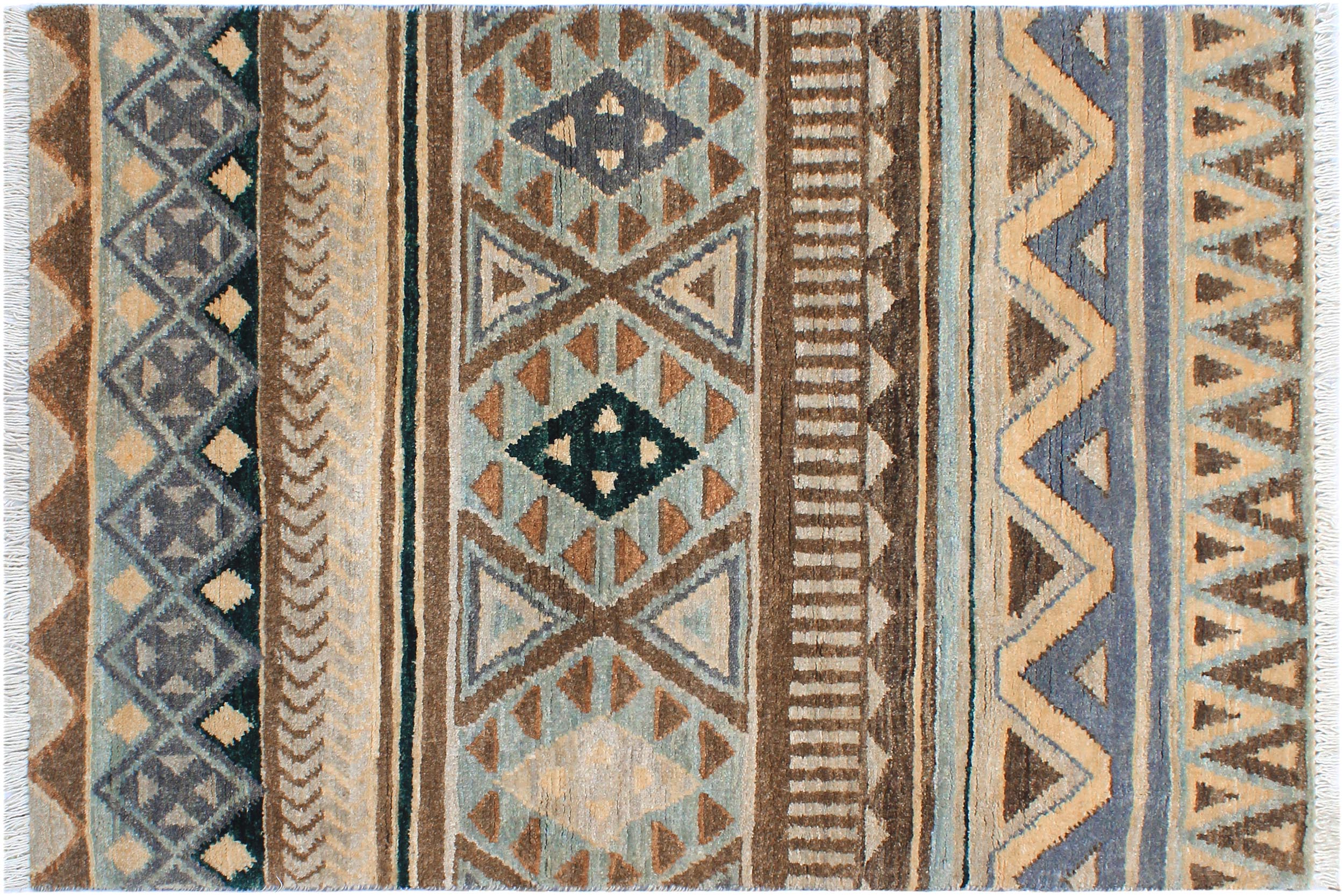 handmade Geometric Kurjean Grey Blue Hand Knotted RECTANGLE 100% WOOL area rug 2x4