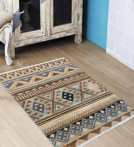 handmade Geometric Kurjean Grey Blue Hand Knotted RECTANGLE 100% WOOL area rug 2x4