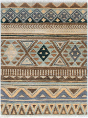 handmade Geometric Khorgeen Grey Blue Hand Knotted RECTANGLE 100% WOOL area rug 2x4