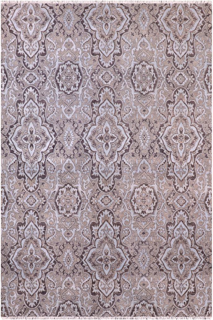 handmade Transitional Kafkaz Gray Lt. Blue Hand Knotted RECTANGLE WOOL&SILK area rug 8X10