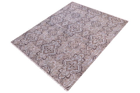 handmade Modern Kafkaz Gray Lt. Blue Hand Knotted RECTANGLE WOOL&SILK area rug 8' x 10'