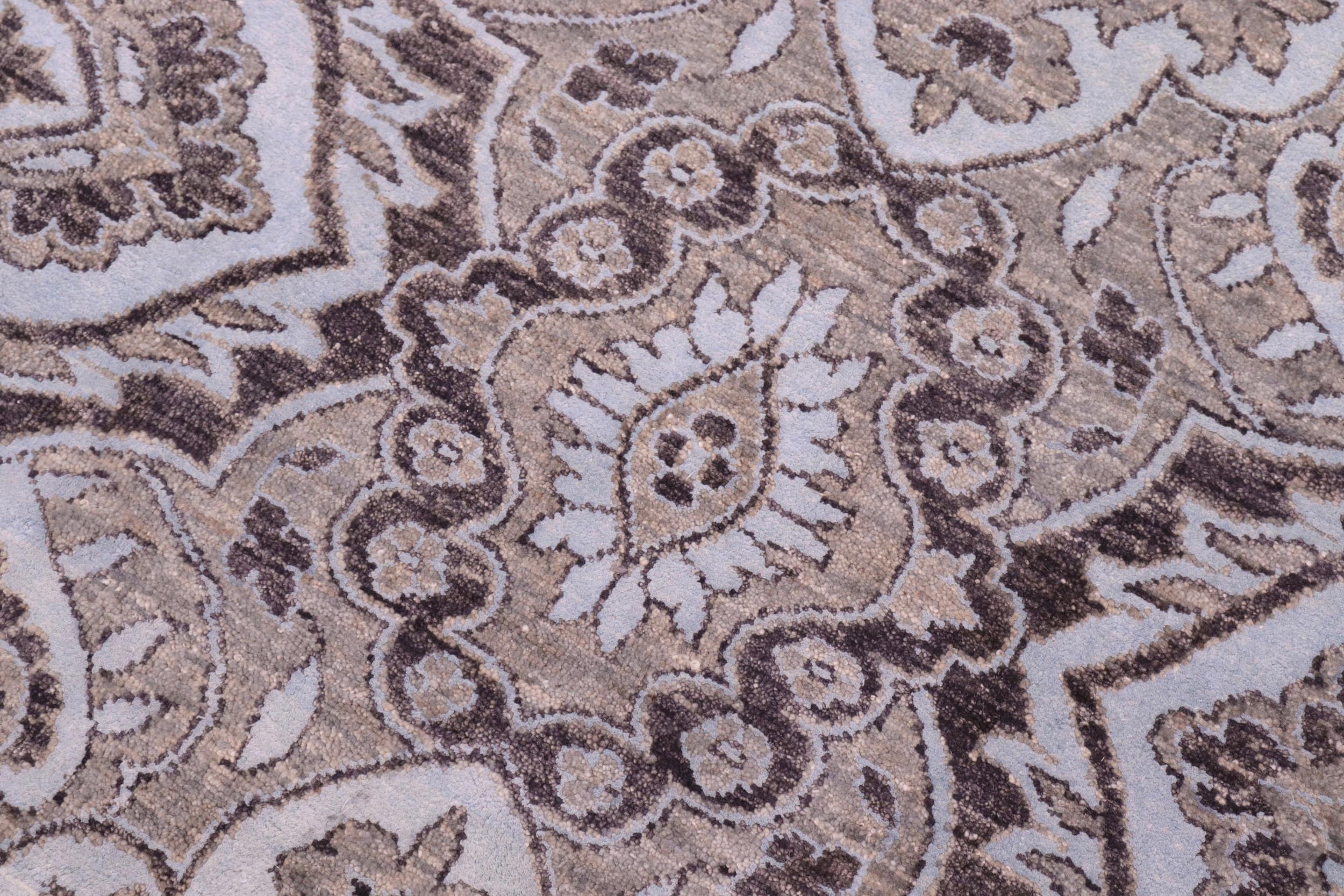 handmade Modern Kafkaz Gray Lt. Blue Hand Knotted RECTANGLE WOOL&SILK area rug 8' x 10'