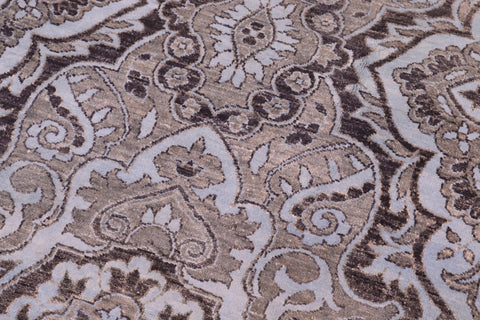 handmade Modern Kafkaz Gray Lt. Blue Hand Knotted RECTANGLE WOOL&SILK area rug 8' x 10'