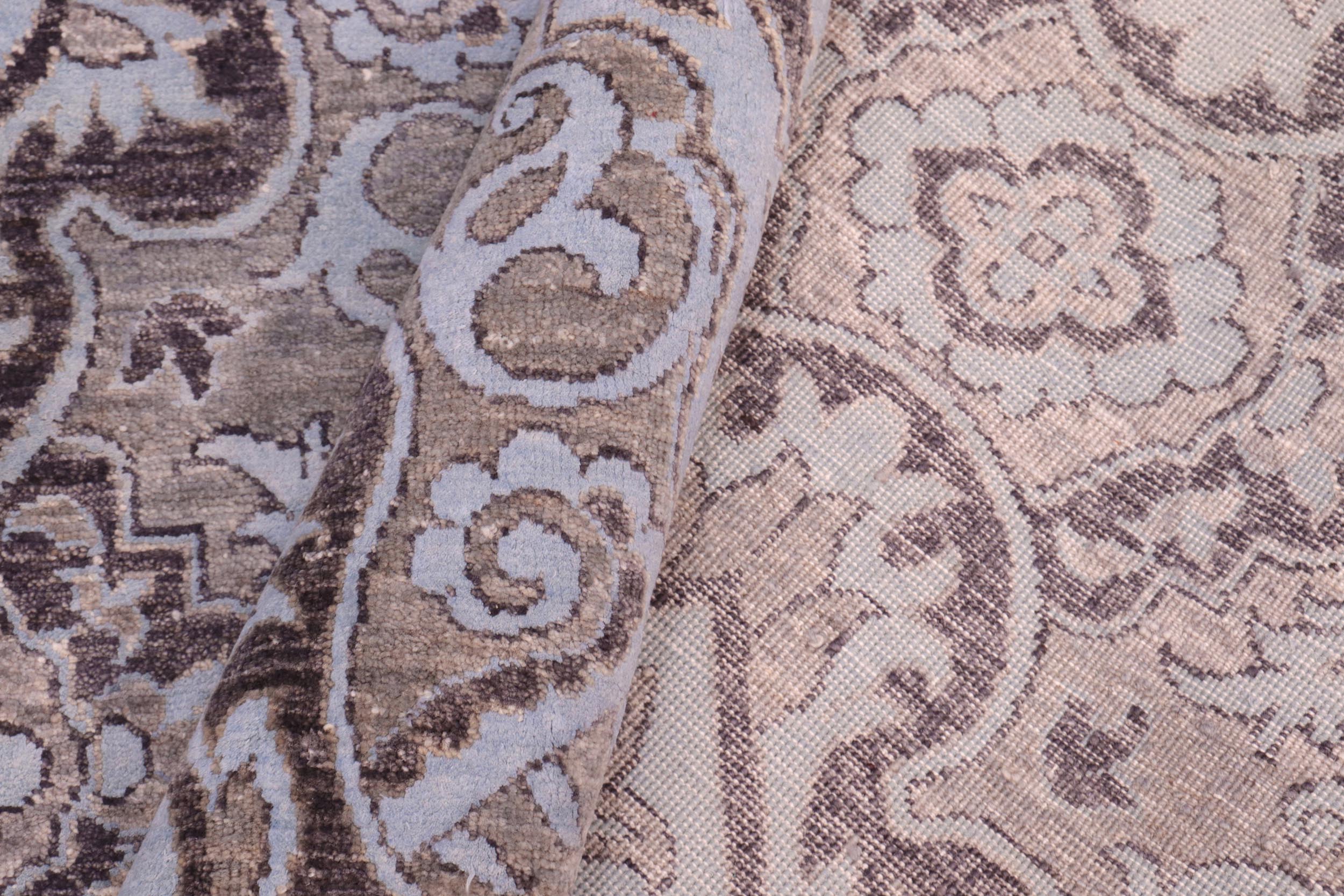 handmade Modern Kafkaz Gray Lt. Blue Hand Knotted RECTANGLE WOOL&SILK area rug 8' x 10'