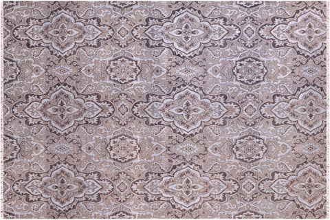 handmade Modern Kafkaz Gray Lt. Blue Hand Knotted RECTANGLE WOOL&SILK area rug 8' x 10'