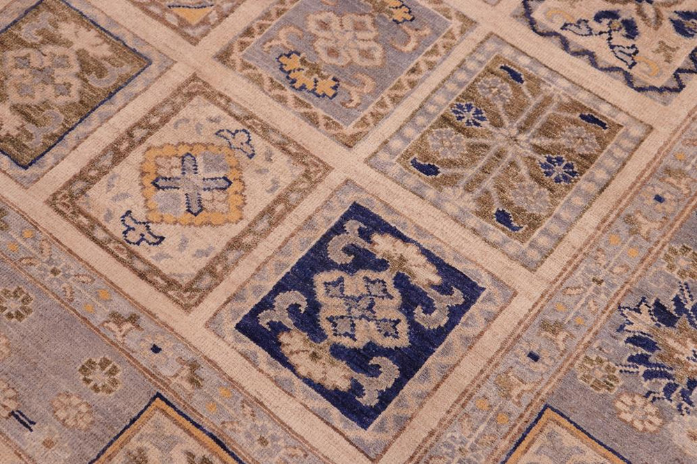 handmade Transitional Kafkaz Ivory Blue Hand Knotted RECTANGLE 100% WOOL area rug 6X9