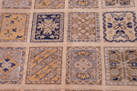 handmade Transitional Kafkaz Ivory Blue Hand Knotted RECTANGLE 100% WOOL area rug 6X9